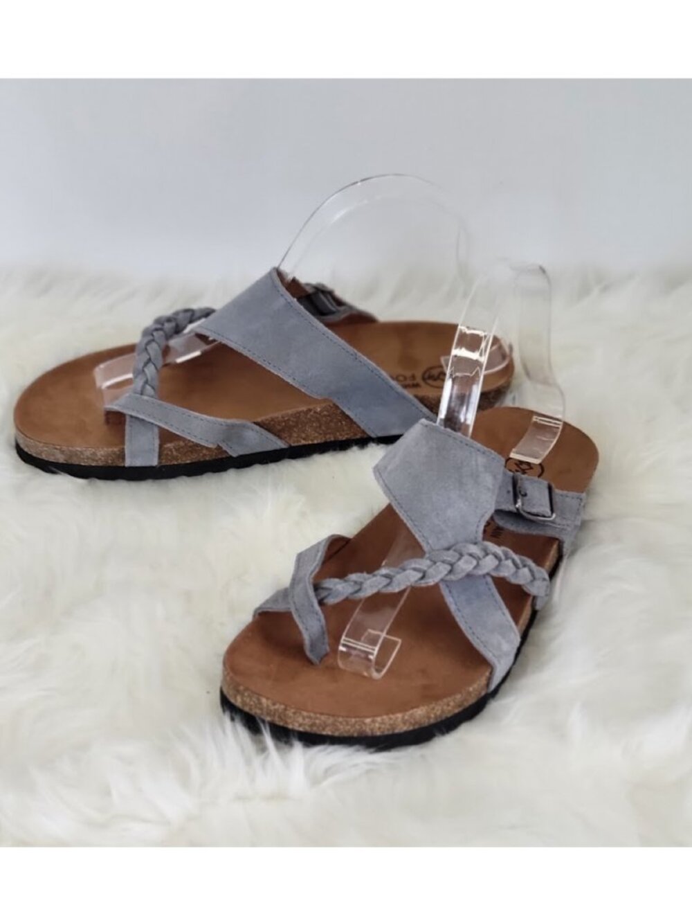 White Mountain Footbeds Womens Gray Suede Flat Comfort Sandals Slides 9 NWOT